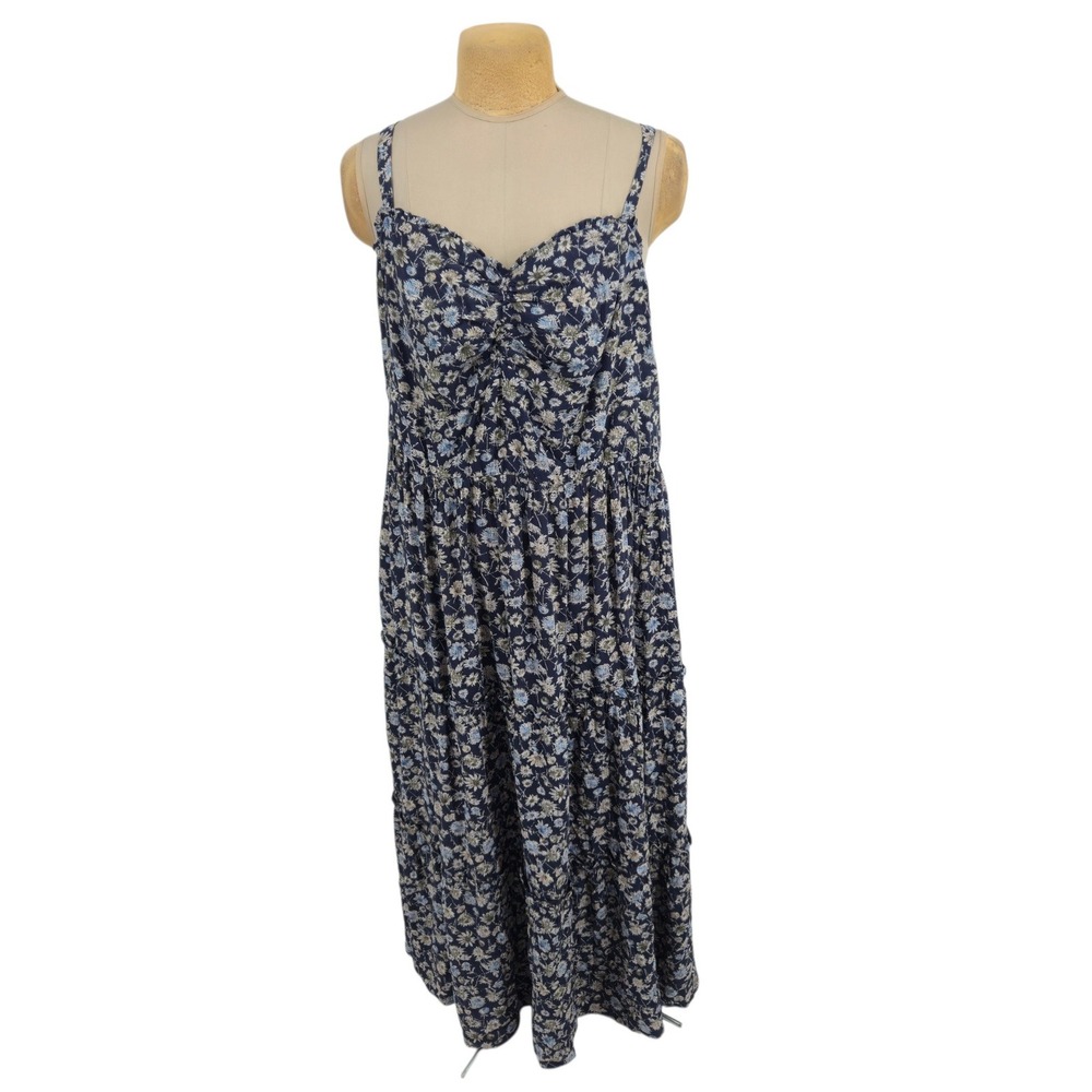 Lane Bryant Maxi Dress 20 Blue Floral Sleeveless Cotton Pockets Lined Summer